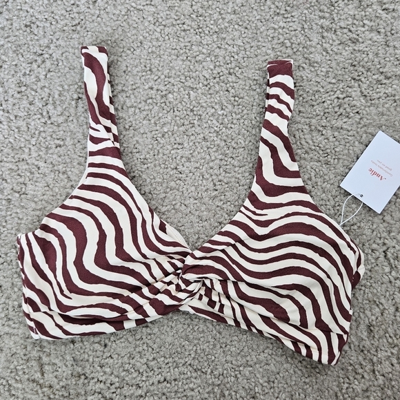 NWT Andie Swim The Portofino Bikini Top in Striped Truffle Animal Print M - Picture 5 of 11
